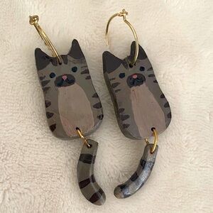 Whimsical Cat Earrings - Brown and Black